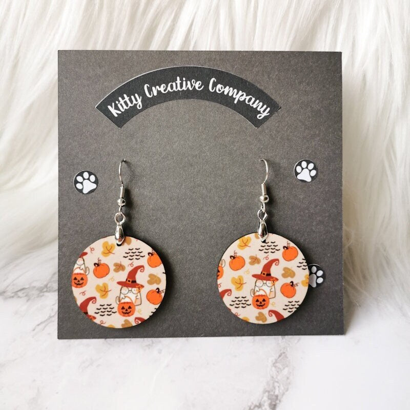 Halloween Cat Circle Earrings