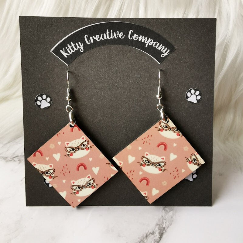 Kawaii Cat Rectangle Earrings