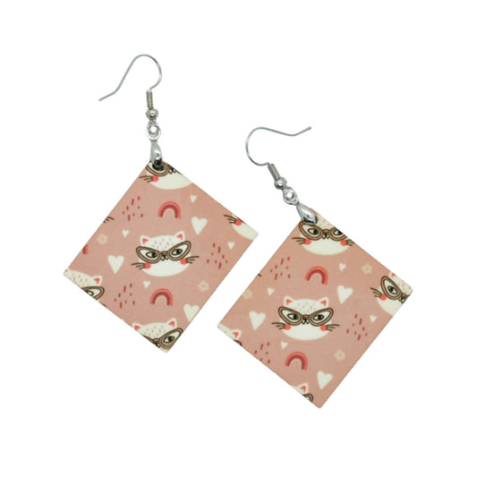 Kawaii Cat Rectangle Earrings