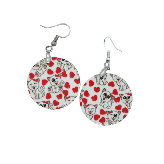 Valentines Cat Circle Earrings