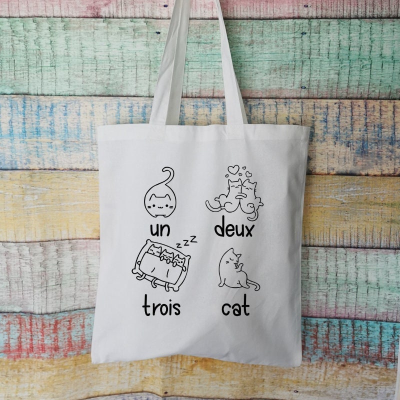 Un Deux Trois Cat Cotton Tote Bag