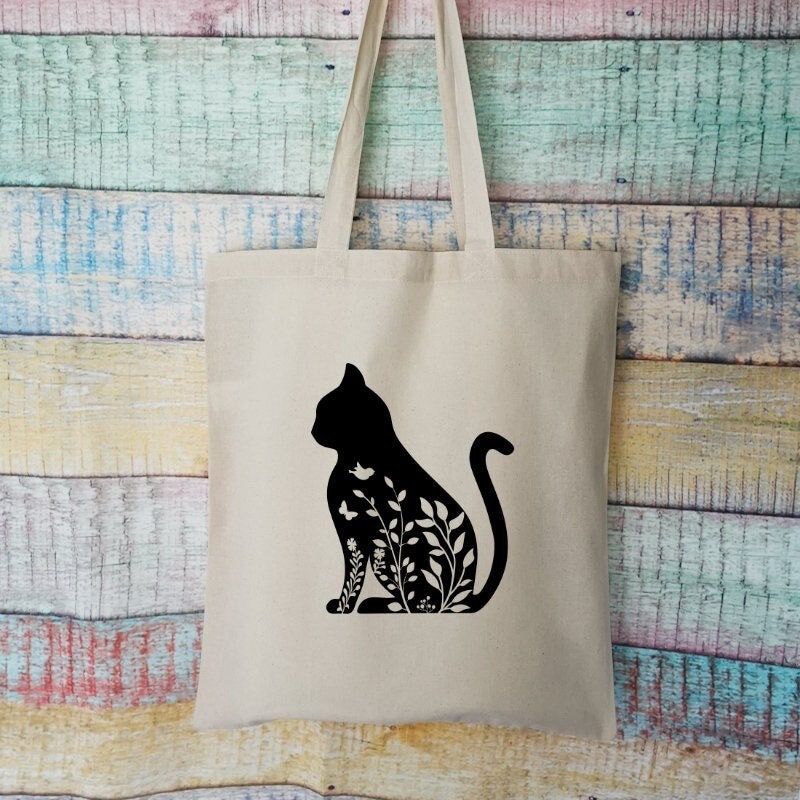 Floral Cat Cotton Tote Bag