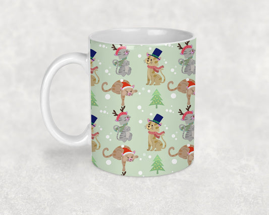 Green Christmas Cats Mug