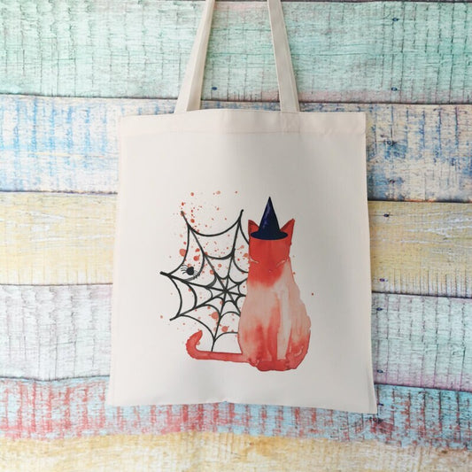 Halloween Ginger Cat Polyester Tote Bag