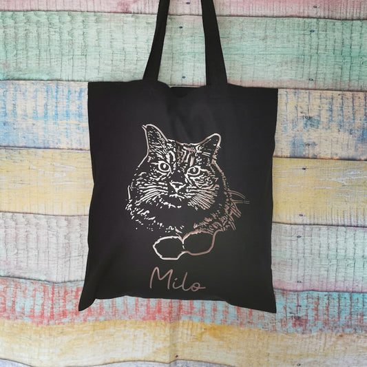 Pet Photo Line Image Cotton Tote Bag