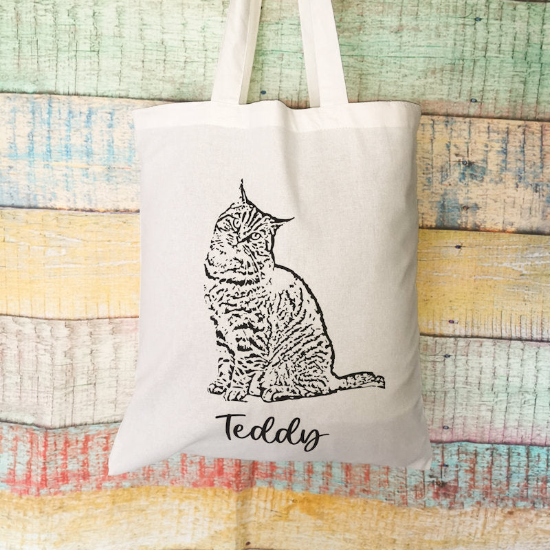 Pet Photo Line Image Cotton Tote Bag